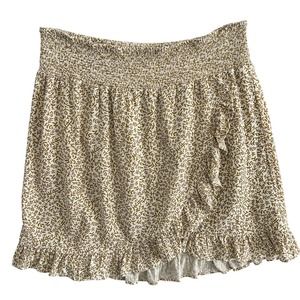 Rylee + Cru Floral Print Linen Blend Wrap Ruffle Smocked Skirt Size XL Gold